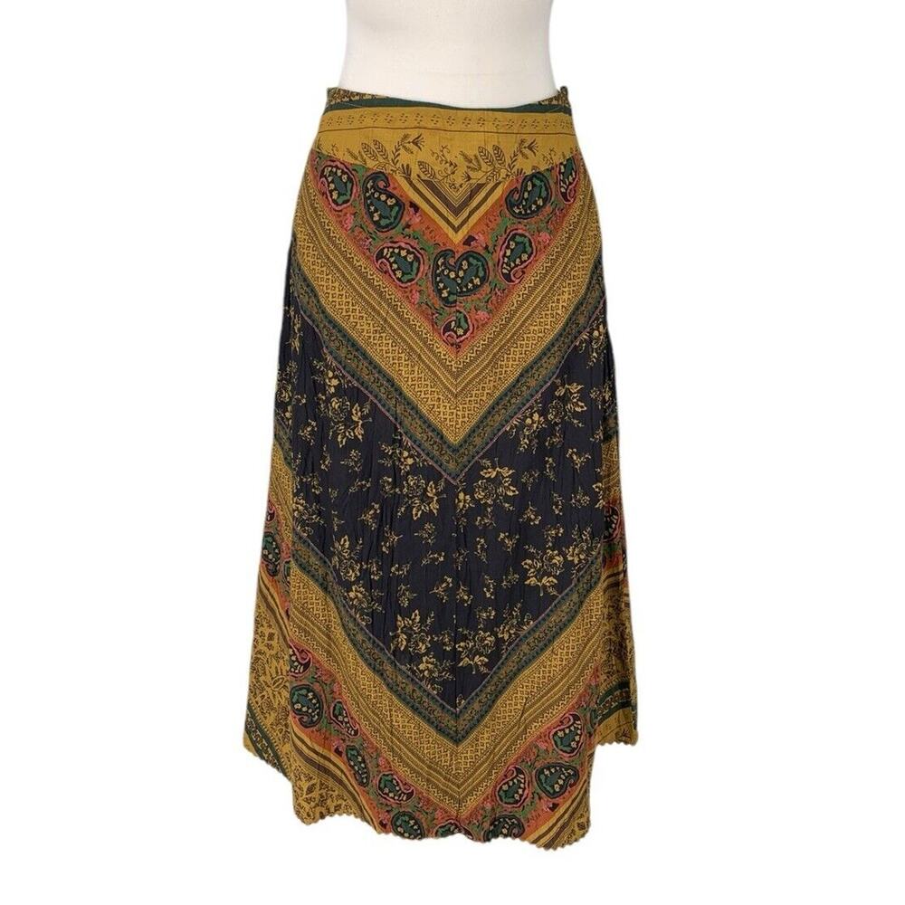The Territory Ahead Bohemian Cotton Midi Skirt A Line Size 6 Lined Southwestern